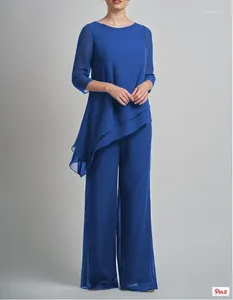 Pantalon à deux pièces pour femmes en mousseline de soie mère du marié robes de pantalons de pantalon élégant 2 pièces en soirée de mariée robe invitée pour la mariée