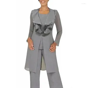 Pantalon de deux pièces pour femmes, pantalon en mousseline de soie, col à bijoux, costume de mariage, robe de mère de la mariée, 3 pièces, soirée personnalisée pour invités