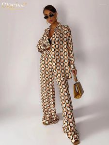 Dames tweedelige broek Clacive Mode Losse print 2 sets Damesoutfit 2024 Elegante blouse met lange mouwen en hoge taille Wijde pijpen Dames
