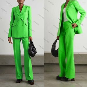 Tweede stuk broek voor dames klassieke groene vrouwen blazer casual piek revers met dubbele borsten jas 2 stuks kantoor dame prom op maat gemaakte pakken