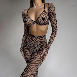 Tweedelige broek voor vrouwen cacao heks pure verlangen nachtclub luipaard print pure mesh stalen beugel verzamel vierdelige set schema vrouw