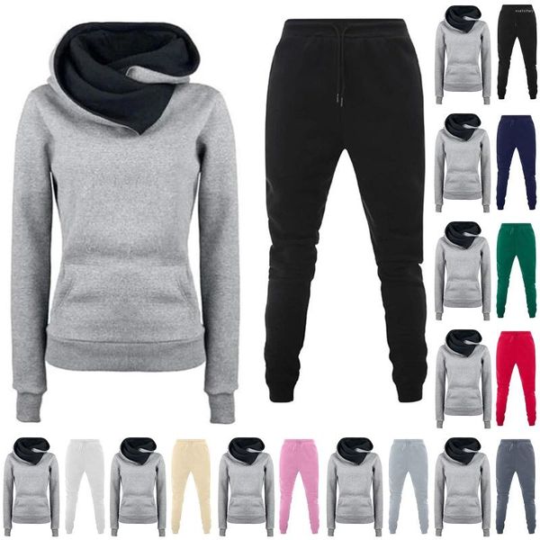 Pantalon deux pièces pour femmes, col bénitier, sweat-shirt bloc de couleur, ensembles 2 tenues pour femmes, survêtements à manches longues, pull, jogging, survêtement décontracté