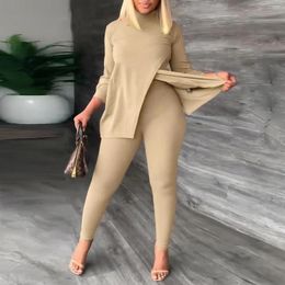 Pantalon de deux pièces pour femmes COZOK 2023 Automne Hiver Solide Jeune Sexy Bureau Lady Sweet Turtleneck Spit Pleine Manches Longues Crayon Femmes 2 Set