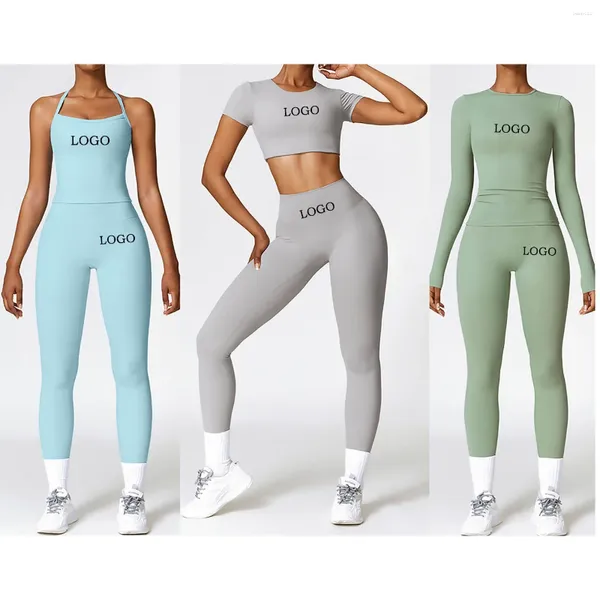 Pantalon deux pièces pour femmes, LOGO personnalisé, ensemble de Yoga serré et mat, combinaison de Fitness à séchage rapide, sport de course en plein air d'hiver pour femmes