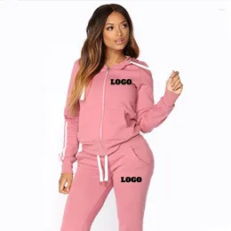 Pantalon de deux pièces pour femmes Logo personnalisé Survêtements à manches longues en vrac à capuche à fermeture éclair Tops pantalons de survêtement pièces costumes femme vêtements de sport décontractés