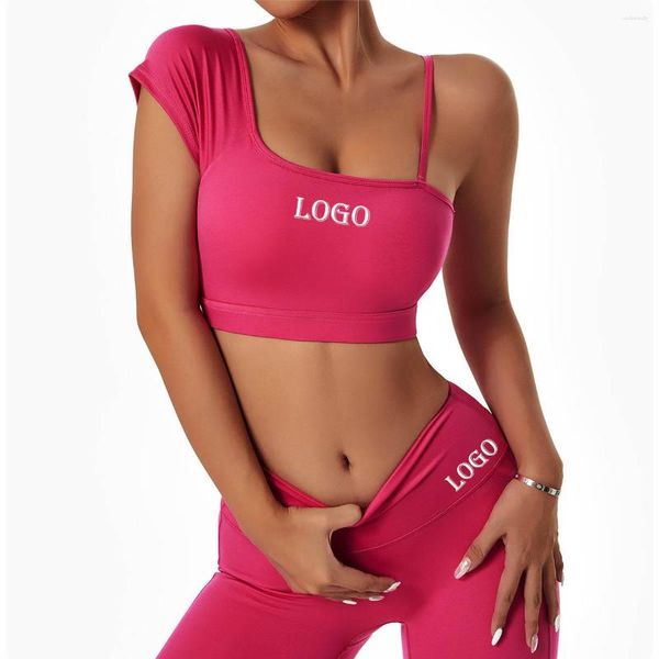 Pantalones de dos piezas para mujer, conjunto de ropa de Yoga con logotipo personalizado, moda Sexy para correr al aire libre, ropa deportiva desnuda, ejercicio ajustado de secado rápido