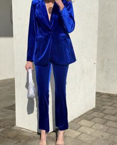 Tweedelige broek voor dames op maat gemaakte damespakken blazer fluwelen dames zakelijk blauw sets kantoor outfit broek jas