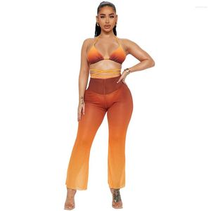 Pantalon deux pièces femme Cutubly Beach 3 tenues pour femmes Sexy Clubwear dos nu Bikini et maille pure longue costume fête été