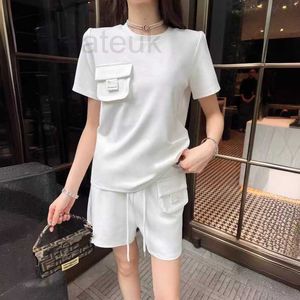 Tweede stuk broek Designer Merk Letter Pocket Set van dames 24 lente/zomer nieuwe ronde nek korte mouwen t-shirt top+elastische taille shorts voor dames gjsy