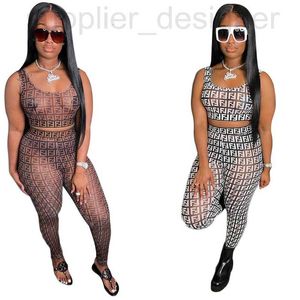 Dames tweedelige broekontwerper J2689 Summer Mesh Gedrukte mouwloze tanktop+broekset DAT3