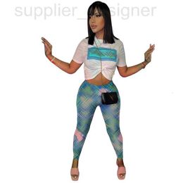 Dames tweedelige broekontwerper J2722 Zomer Nieuw product Sea Style Fashion Casual Print Set H90V