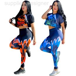 Designer de pantalons à deux pièces pour femmes J2948 Spring New Slim Fit Fashion imprimé à manches courtes ensemble en 2 couleurs A4E9