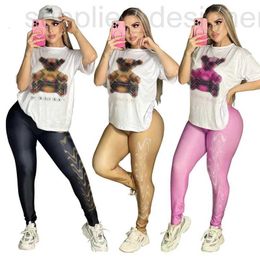 Dames tweedelige broekontwerper J2960 Nieuwe mode Trendy Bear Short Sleved Sports Set G5by