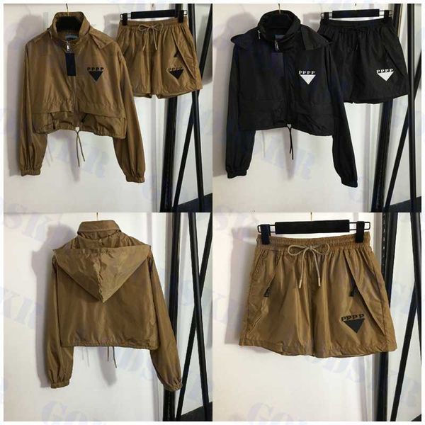 Pantalon de deux pièces pour femmes, veste de styliste avec lettres, manteau court à capuche, short de sport décontracté, coupe-vent à fermeture éclair, A8G6