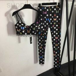 Tweede stuk broekontwerper van dames nieuwe set van zeven sterren Ladybug Butterfly Polka Dot Gedrukte kant Suspender Top+Elastische strakke leggings 6sjc