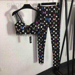 Designer de pantalons à deux pièces pour femmes nouvel ensemble de sept étoiles Ladybug papillon Polka Dot imprimé en dentelle Top + leggings serrés élastiques 6SJC