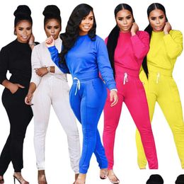 Femmes deux pièces pantalons Designers femmes vêtements 2021 mode décontracté sport couleur unie à manches longues ensemble livraison directe vêtements femmes Dhuqb