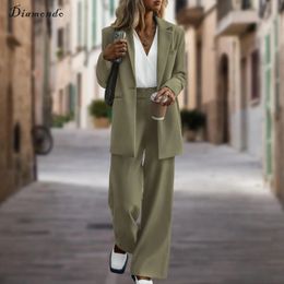 Pantalones de dos piezas para mujer Diamondo Blazer para mujer Chaquetas y conjunto de pierna ancha Estilo Athflow Color sólido Traje simple a juego Primavera Otoño 231124