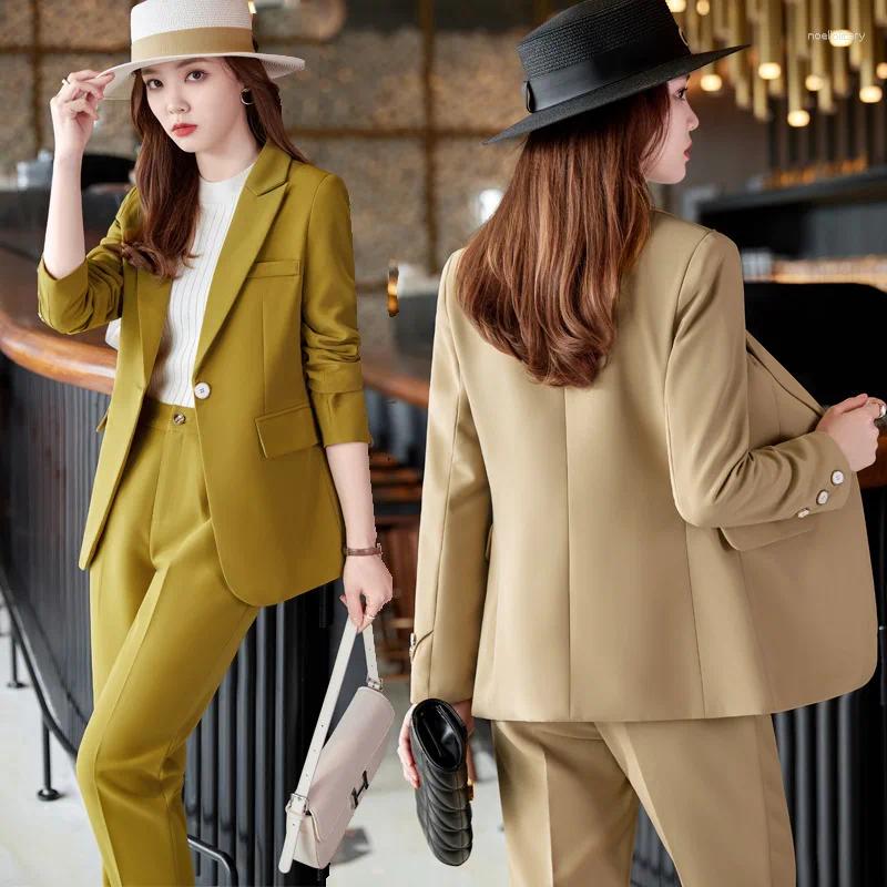 Calças de duas peças femininas elásticas de manga comprida elegante jaqueta elegante de alta qualidade comercial profissional de negócios profissional desgaste formal