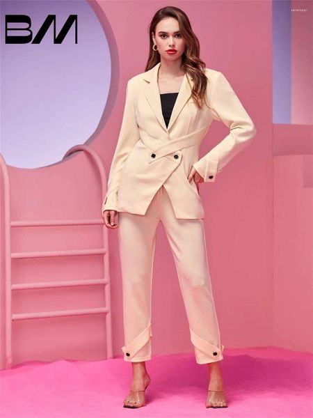 Pantalones de dos piezas para mujeres Traje de marfil elegante Blazer Pierna recta 2 Diseñador de set Boda para bodas Ocasión especial Vestido de graduación