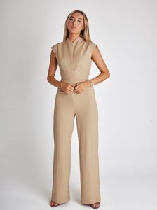 Pantalon deux pièces pour femmes combinaisons élégantes pour femmes été Sexy O cou sans manches large jambe combinaison bureau salopette dame fête combinaison 230703