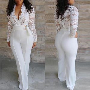 Pantalon deux pièces pour femmes barboteuses en dentelle élégante combinaison d'été pour femmes couleur unie Sexy dames décontracté pantalons longs salopette blanc bureau dame