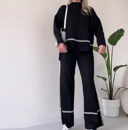 Pantalon deux pièces pour femmes, élégant, haut à manches longues, ample, pantalon Bootcut, ensemble confortable et décontracté, tenue de costume pour femmes