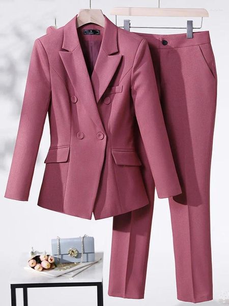 Pantalon de deux pièces pour femmes Costumes de pantalons élégants pour femmes Streetwear Bureau Mode coréenne Bouton Revers Zippet 2024 Printemps Été