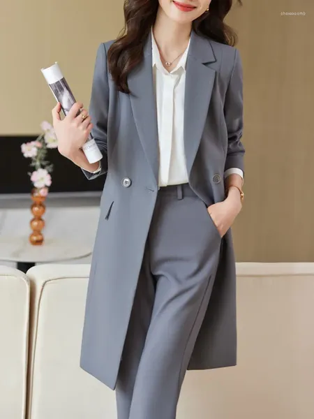 Pantalon de deux pièces pour femmes Costumes de pantalons élégants pour femmes à manches longues Casual coréen Mode Bureau Bouton solide 2023 Automne Manteaux d'hiver