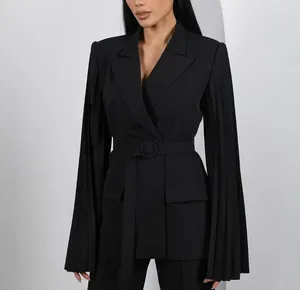 Pantalon de deux pièces pour femmes Élégant Slim Femmes Costumes Noir Formel Manches complètes Blazer Peaked Revers avec ceinture Plus Taille Custom Made Mère de la