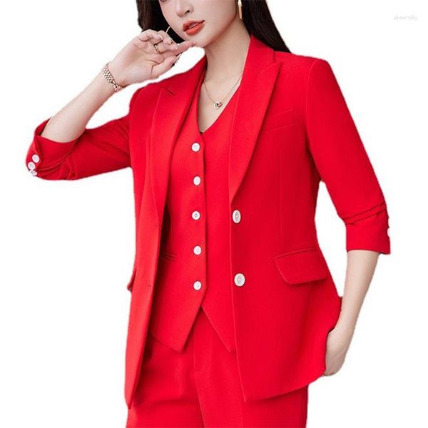 Pantalones de dos piezas para mujer Trajes elegantes para mujer Conjunto formal de 3 piezas RedBlueBlack Office Ladies Business Blazer Chaleco Pantalón Traje Trajes