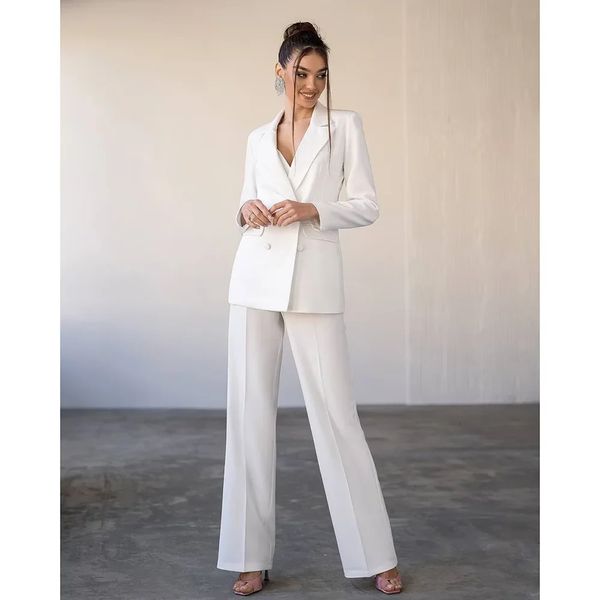 Pantalon de deux pièces pour femmes Élégant Blanc Femme Ensembles Chic Notch Revers Double Boutonnage Femmes Costumes 2 Formel Casual Office Lady Traf 2023 231211