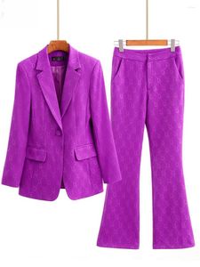 Pantalon de deux pièces pour femmes Femmes élégantes Blazer Pantalon Costume Violet Noir Vert Veste et pantalon Femme Bureau Dames Business Work Wear Formel