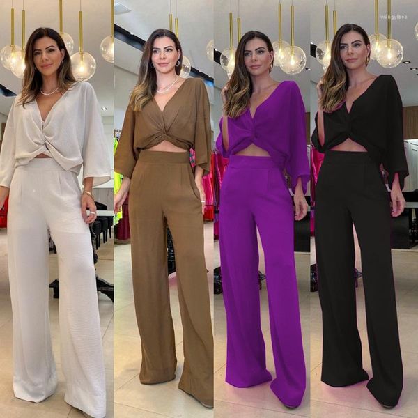 Femmes deux pièces pantalons femmes élégantes Blouse soutien-gorge débardeur 3 ensemble 2023 printemps/été décontracté mode 3/4 manches chemise sous-vêtements dame costume