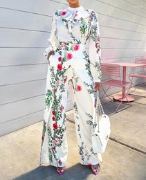 Calças femininas de duas peças elegantes conjuntos de roupas floral impressão plissado hem topo rendas-up cintura alta conjunto moda 2024 casual