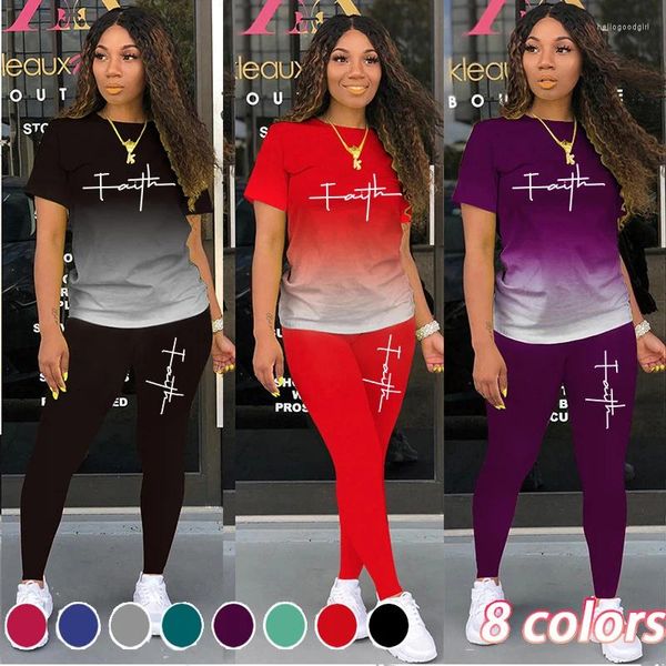 Pantalones de dos piezas para mujer Est Fashion FAITH 2 Conjunto de traje para correr Chándal informal de verano Ropa deportiva Trajes sexys para mujer