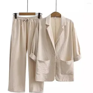 Pantalon féminin en deux pièces Europe et les États-Unis Spring Autumn Automne Commuter Suit en coton Veste en lin lâche mode