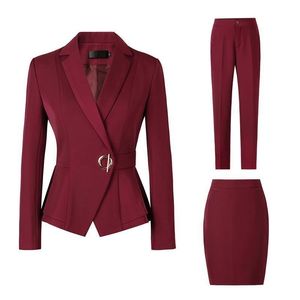 Twee stuk broek Factory Spot van dames Groothandel Wijn Red Blauw Zwart 5xl Winter Tweer Twee Formele Formele lange mouw Ruche Slim Fitting Suit en broek van 220826