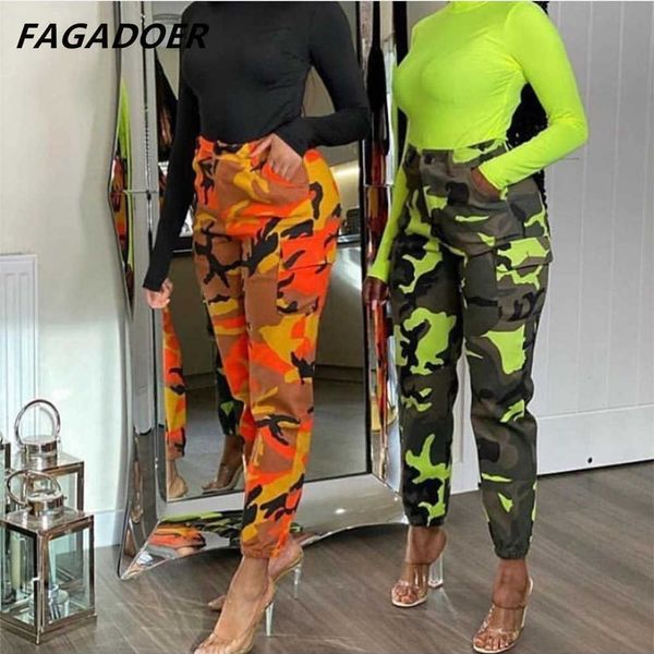 Pantalon de deux pièces pour femmes Fagadoer Camouflage Cargo Pantalon taille haute extensible Cool Girl Fashion Army Green Jeans Pantalons Femmes 2021 Automne Streetwear T221012