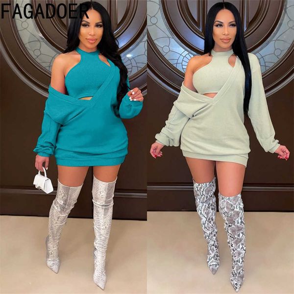 Pantalones de dos piezas para mujer FAGADOER Moda Ropa de calle Mujeres Cultivo Chaleco Sexy V Cuello Vestido suelto Dos piezas Casual Sólido Trajes a juego 2022 Nuevo Verano T221012