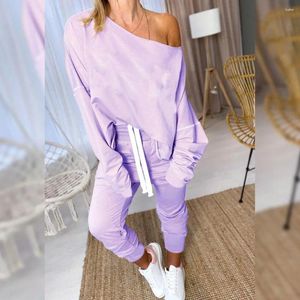 Pantalon de deux pièces pour femmes tenues d'automne femmes couleur unie col rond sweat-shirts amples taille haute pantalons survêtement ensembles vêtements de sport femme