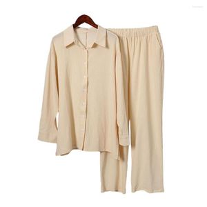 Conjunto de camisa de otoño con pantalones de dos piezas para mujer, traje elegante y cómodo de 2 piezas con diseño plisado de pierna ancha, ropa de trabajo sólida