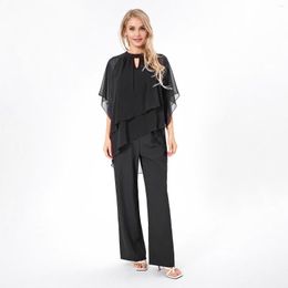 Dames tweedelige broek mode 2 outfits halve mouw onregelmatig casual chiffon tops effen kleur jarretel jumpsuit sets