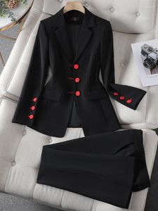 Pantalon de deux pièces pour femmes Mode Black Abricot Blazer Veste et pantalon Costume Femme Femme Bureau Dames Business Work Wear Formel 2 Set pour