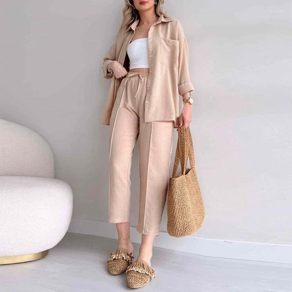 Pantalon de pantalon à deux pièces Fashion Coton 2 chemises à manches longues Longle 2023 Casual Loose Volylem Set Pyjama Street Apparel de rue