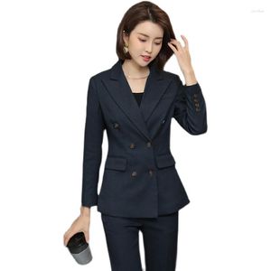 Tweede stuk broek voor damesmode Grijs Navy Blue Blazer Jacket en Pant Suits broek vrouwen vrouwelijk kantoor dames werk slijtage formele 2 set