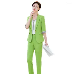 Dames tweedelige broek Mode Dames Blazer en broekpak Oranje Groen Dames Jasje met halve mouw Broek Zakelijk Werkkleding 2