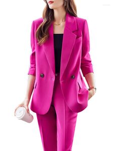 Vrouwen Tweedelige Broek Mode Roze Zwart Bruin Dames Broekpak Formele 2 Set Vrouwen Zakelijke Werkkleding Lange Mouw Jasje Blazer En