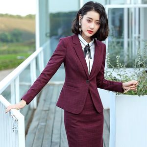 Dames tweedelige broek mode plaid pak dames bedrijfsinterview lange mouw blazer en broek kantoor dames uniform werk slijtage set