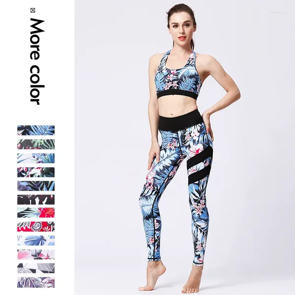 Pantalon de deux pièces pour femmes Fashion Print Yoga Fitness Survêtements pour femmes Gym sans couture gilet sans manches soutien-gorge et leggings de jogging sport 2 ensembles